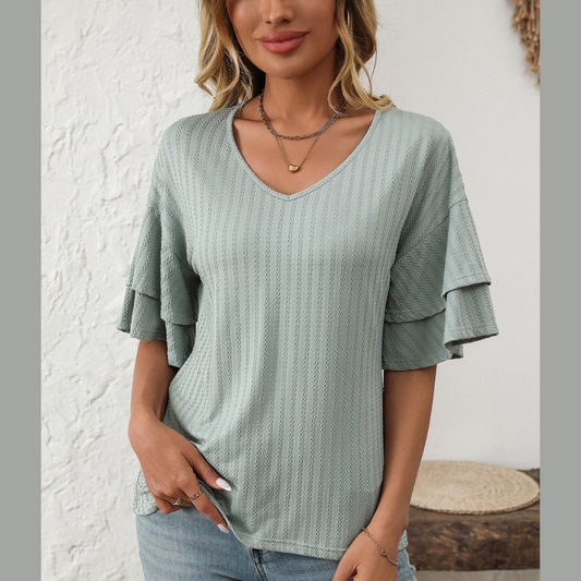 Mandy V-Neck Ruffle Half Sleeve Top