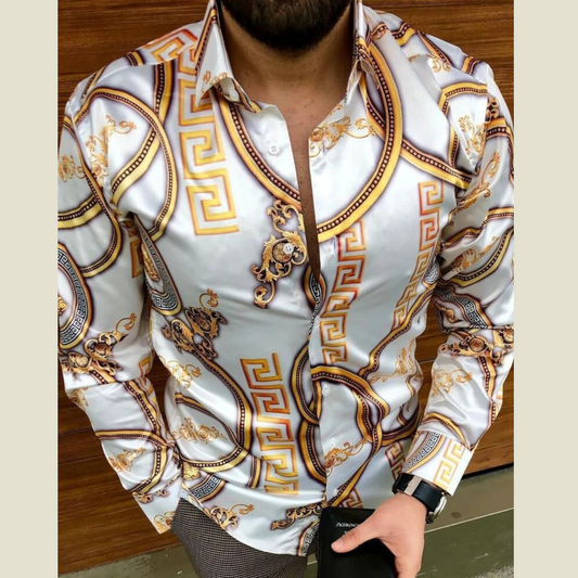 Men's Plus Size Printed Button Up Long Sleeve Shirt