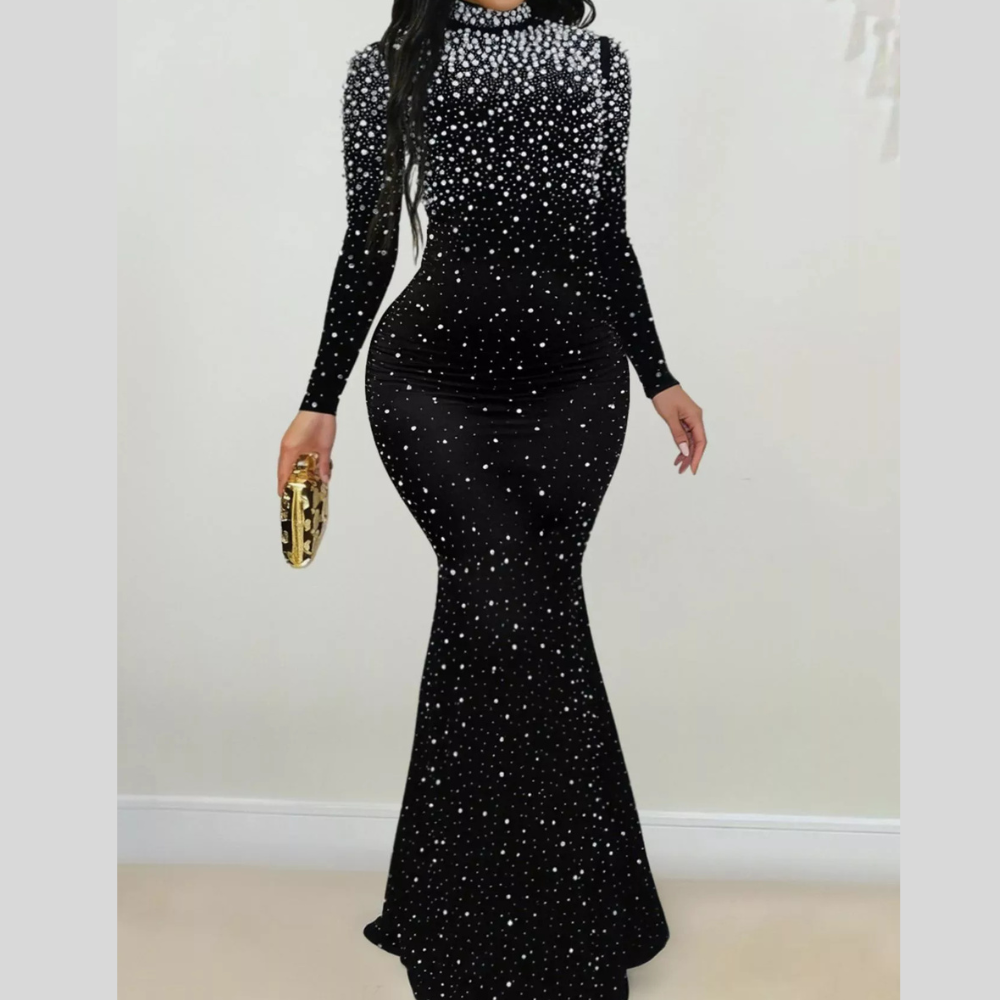 Rhinestone Long Sleeve Mermaid Maxi Dress