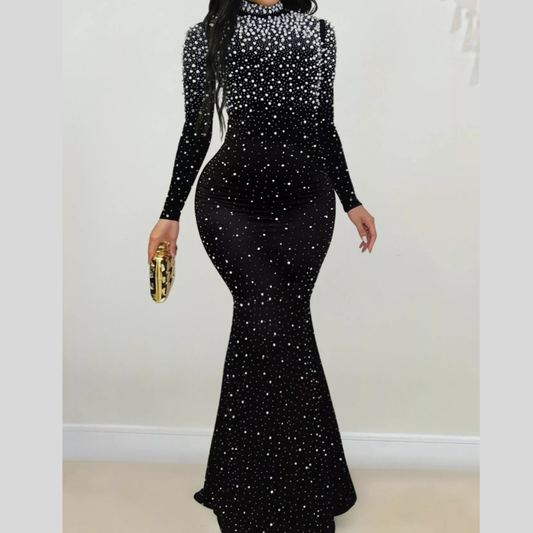 Rhinestone Long Sleeve Mermaid Maxi Dress