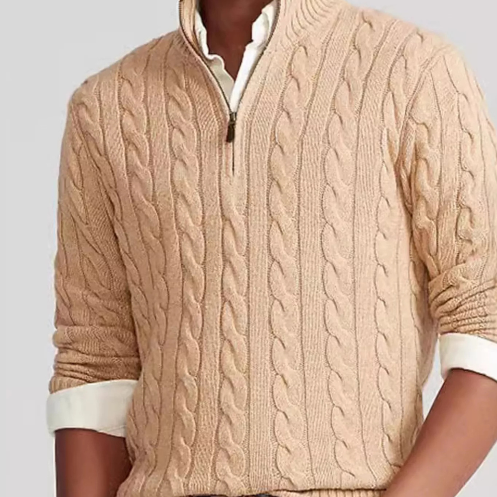 Men's Full Size Cable Knit Half-Zip Sweater Plus Size