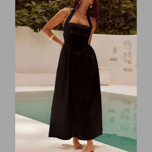 Devine Ruched Halter Neck Midi Dress