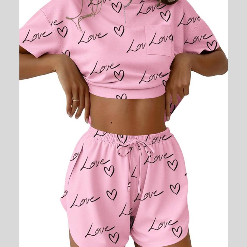 Printed Round Neck Tee and Shorts Set