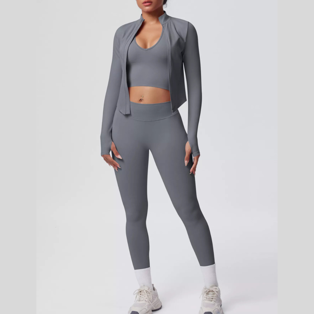 Tank & Zip-Up Jacket and Leggings Three-Piece Active Set