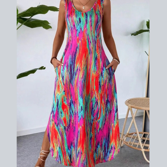 Scoop Neck Sleeveless Dress with Pockets