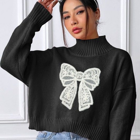 Bow Turtleneck Long Sleeve Sweater