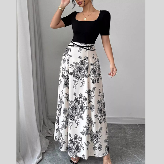 Floral Print Square Neck Maxi Dress