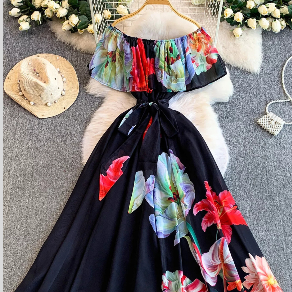 Floral Off-Shoulder A-Line Dress