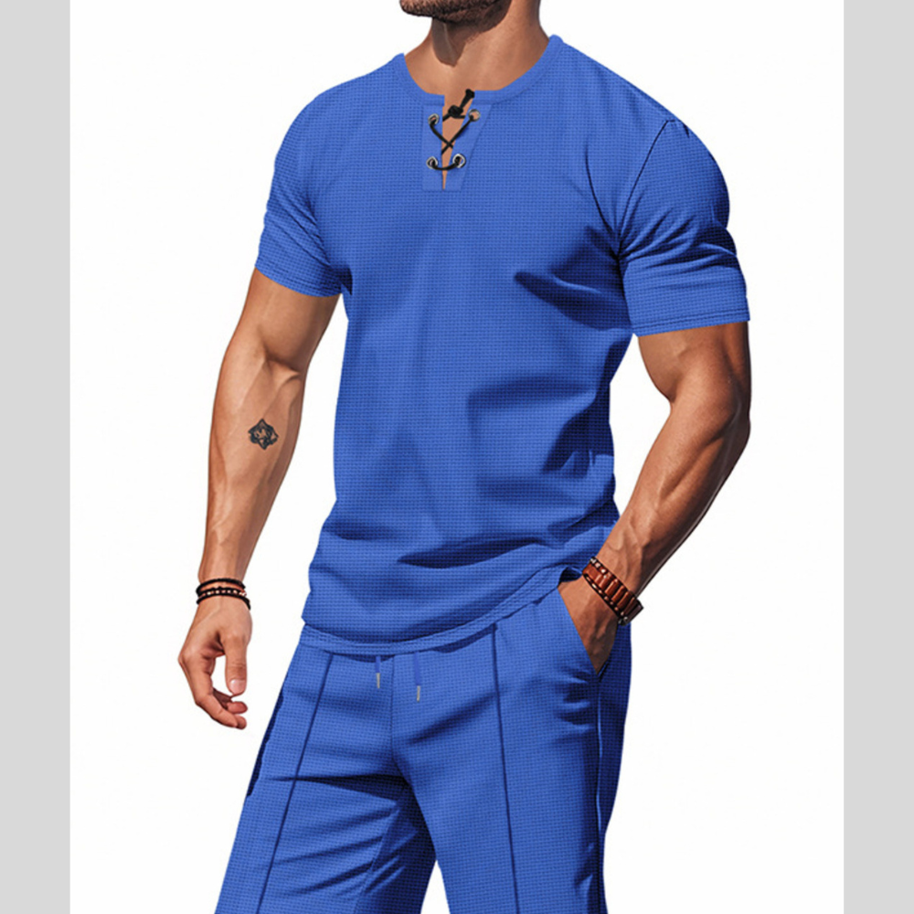 Men's Full Size Casual Short Sleeve Top & Shorts Set Plus Size