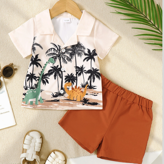Children's Dinosaur Print Shirt and Shorts Set