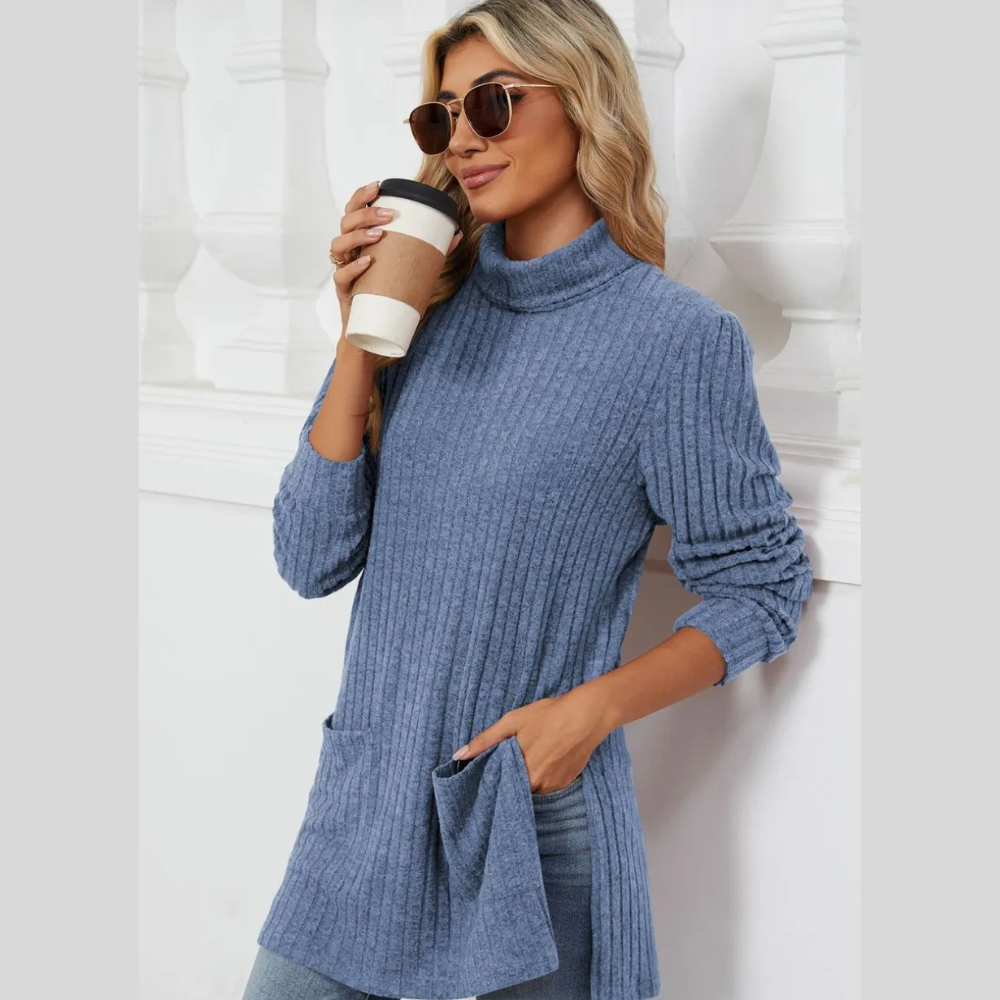 Slit Mock Neck Long Sleeve T-Shirt