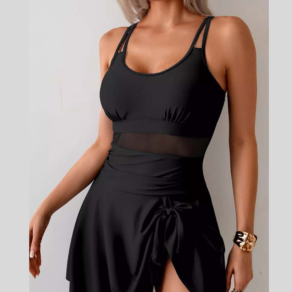 Mesh Panel Scoop Neck One-Piece Swimsuit