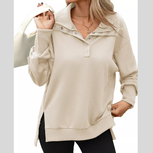 Side Slit Half Snap Sweatshirt