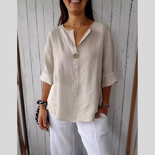 Full Size Casual Notched Drop Shoulder Blouse Plus Size