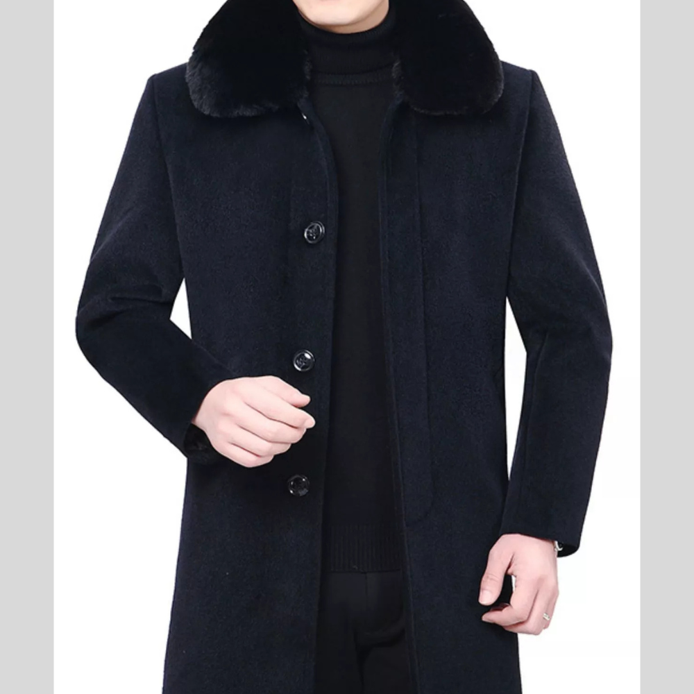 Men's Fur Collar Button Up Overcoat