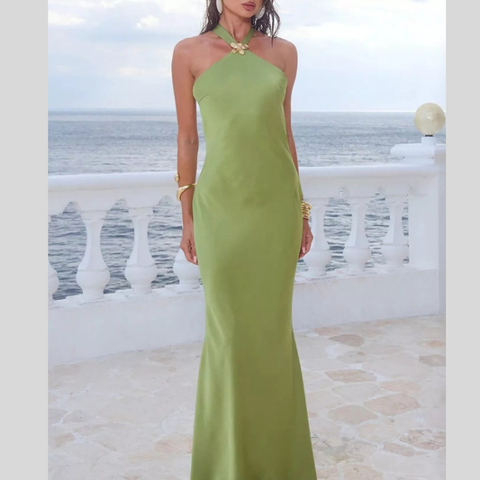 Elegant Satin Halter Neck Maxi Gown