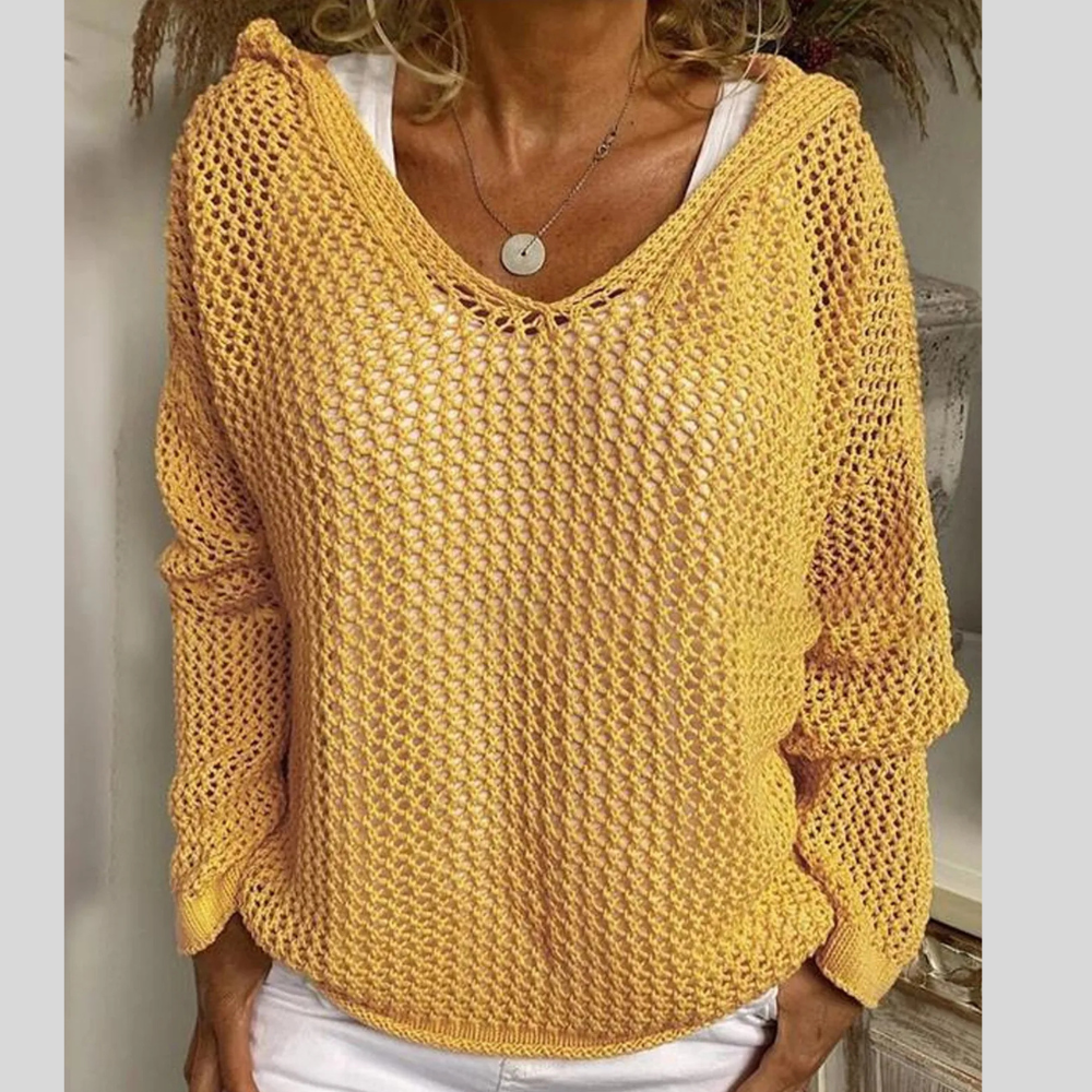 Openwork Long Sleeve Hooded Knit Cover Up