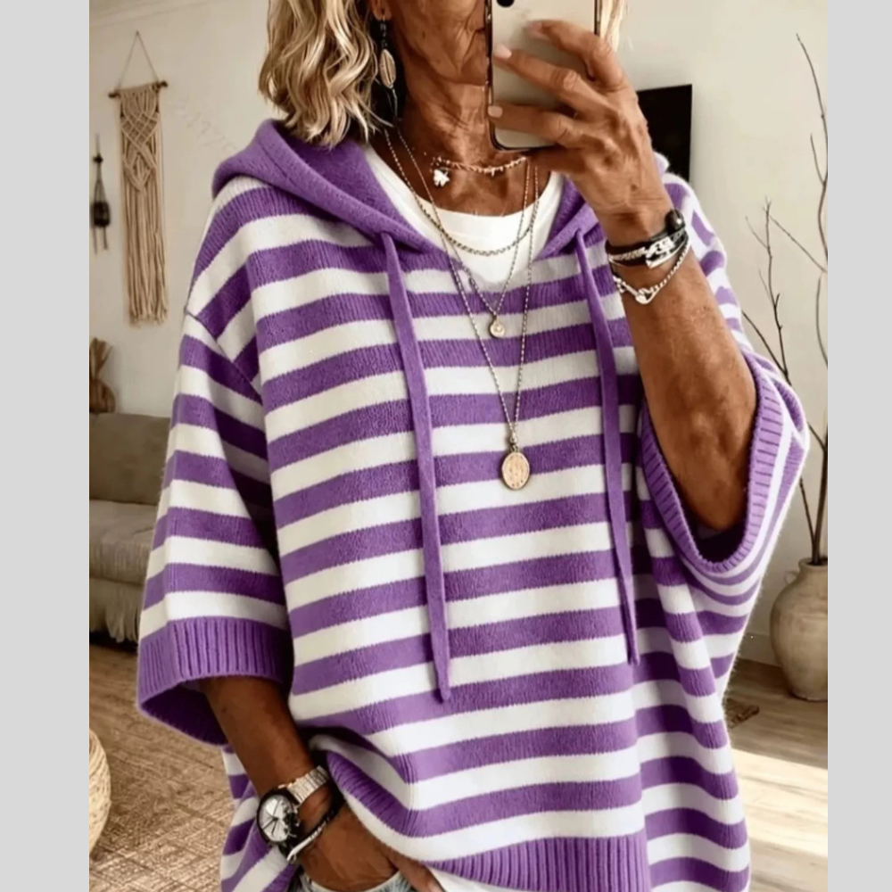 Casual Striped Hooded Knit Sweater