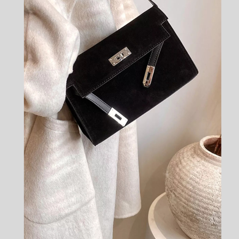 Solid Color Buckle Shoulder Bag