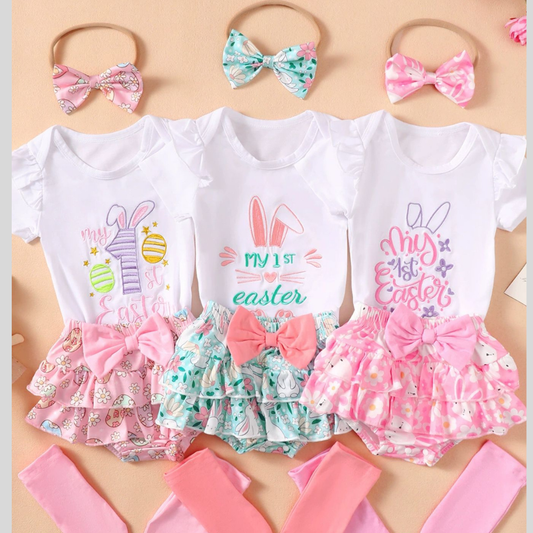 Children's Ruffled Trim Bodysuit and Skirt Set with Headband
