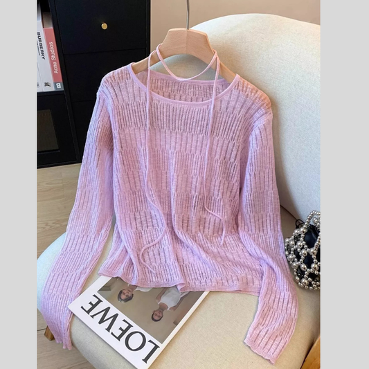 Long Sleeve Knit Top with Tie Detail