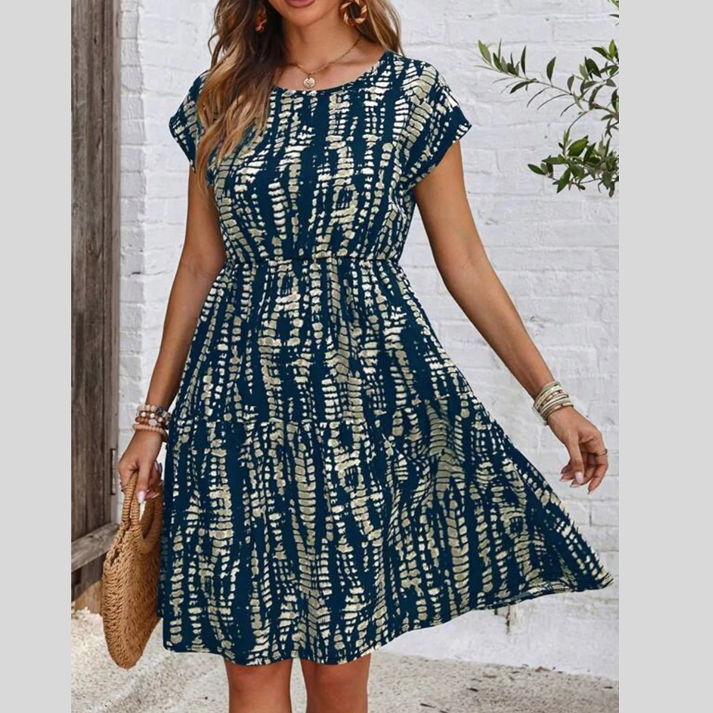 Plus Size Printed Long Sleeve Ruffle Hem Mini Dress