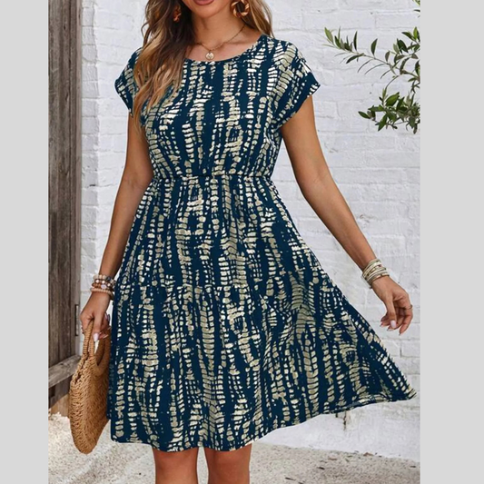 Plus Size Printed Long Sleeve Ruffle Hem Mini Dress