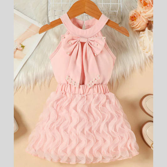 Children's Pearl Bowknot Top and Skirt Set