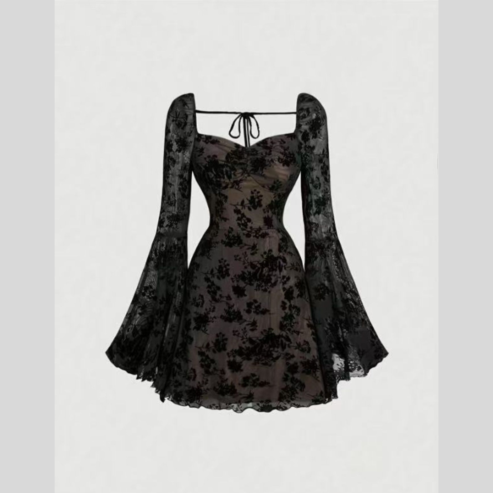 Full Size Sweetheart Neck Flared Sleeve Mini Dress Plus Size