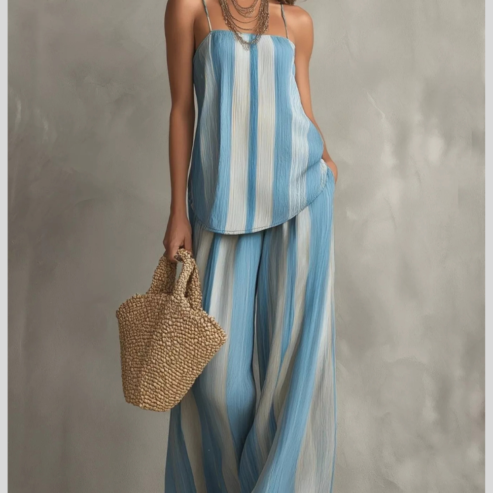 Striped Cami and Wide Leg Pants Set