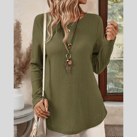 Plus Size Casual Waffle Knit Long Sleeve T-Shirt