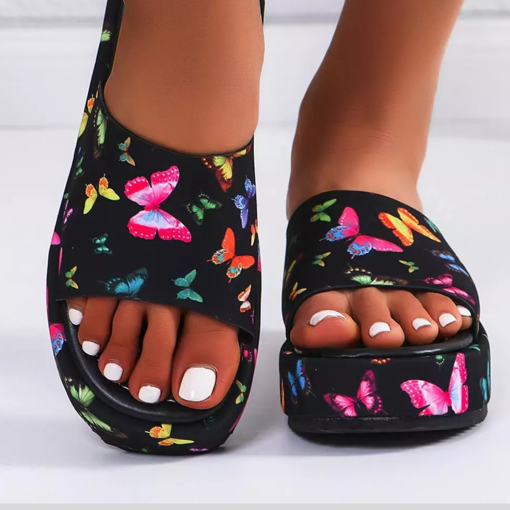 Butterfly Print Platform Sandals