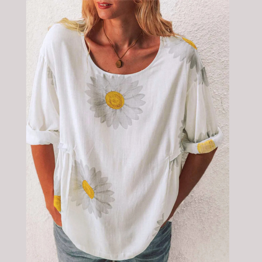 Full Size Flower Round Neck Half Sleeve T-Shirt Plus Size