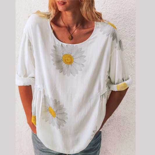 Full Size Flower Round Neck Half Sleeve T-Shirt Plus Size