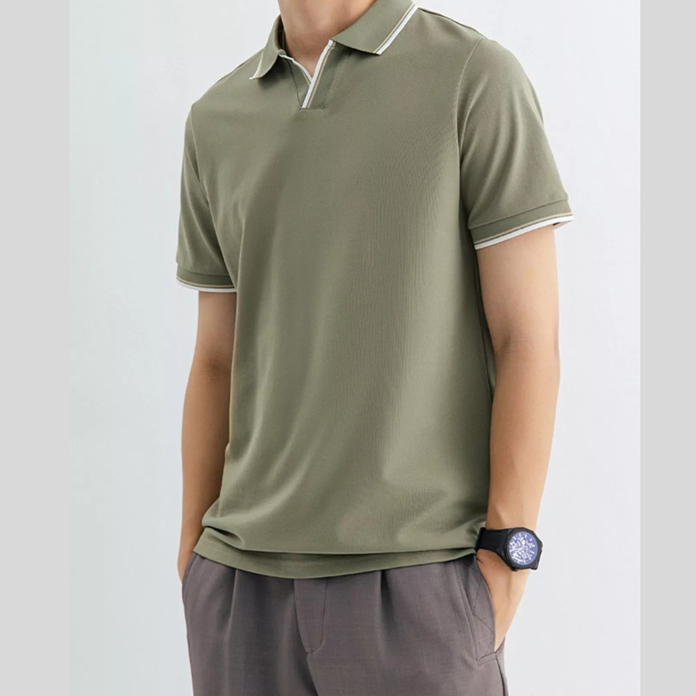 Men's Plus Size Casual Slim-Fit Striped Trim Polo