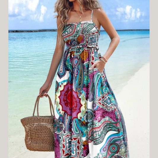 Printed Smocked Maxi Cami Dress