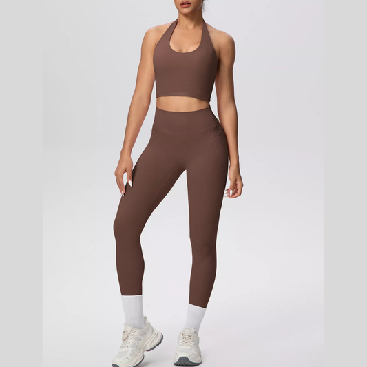 Halter Neck Crop Top and High-Waisted Leggings Active Set