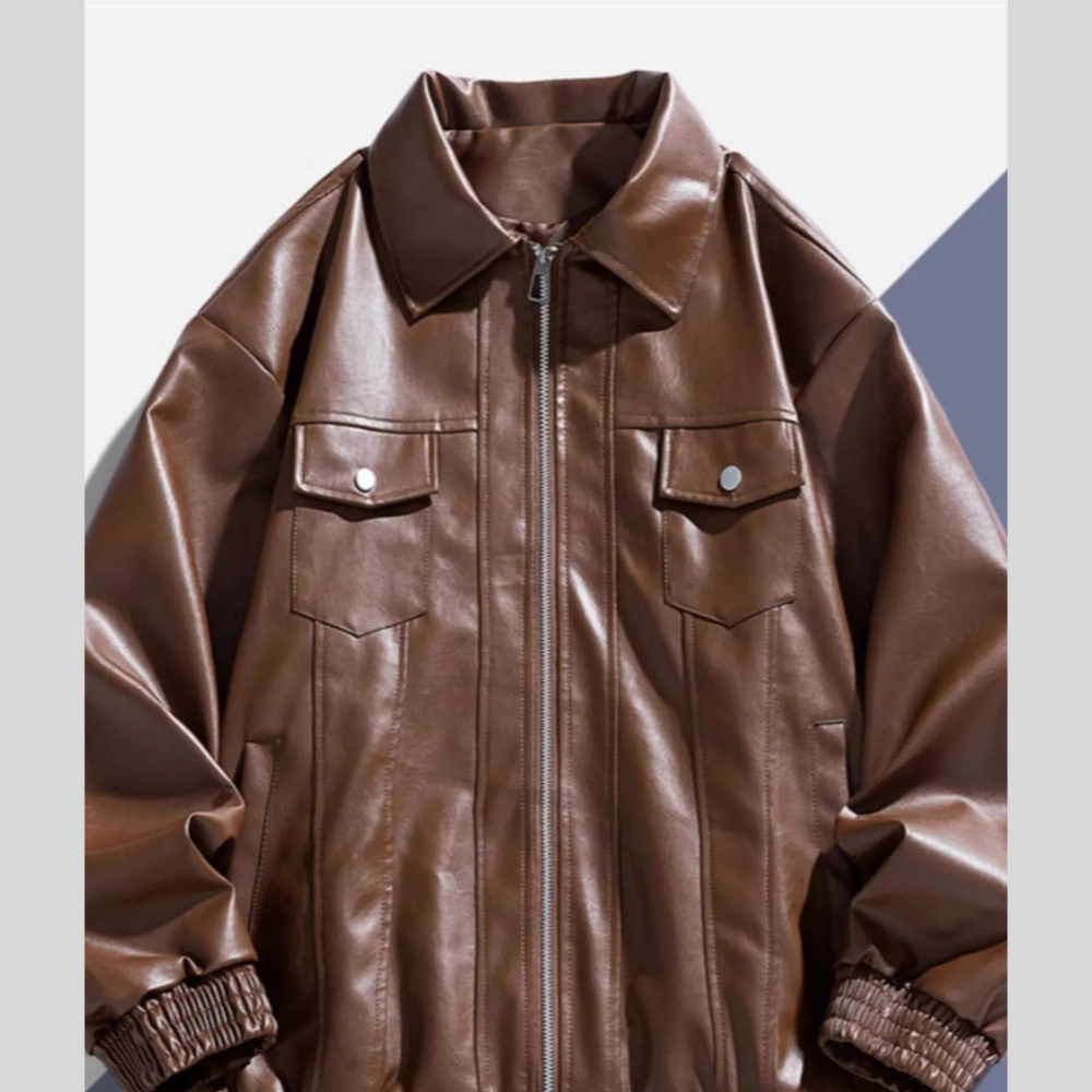 Men's Plus Size Full Zip Leather Jacket