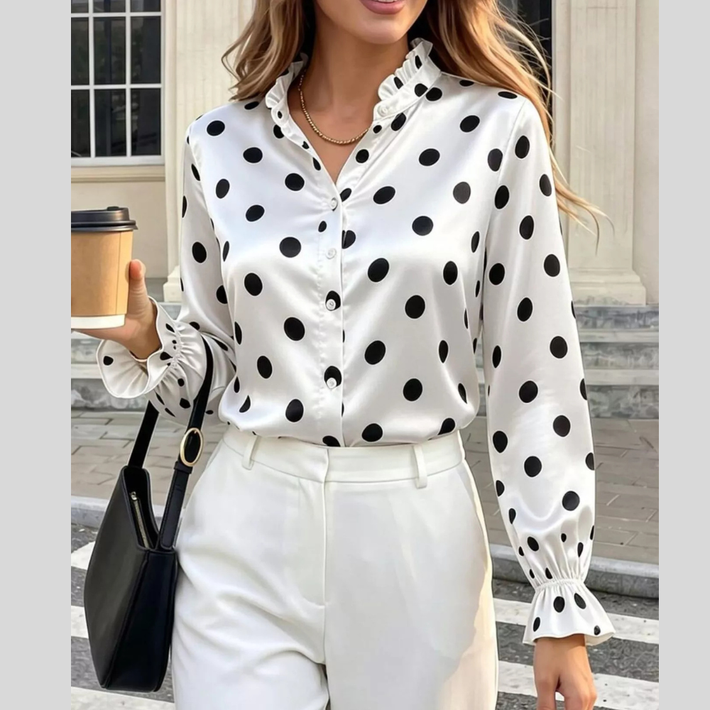 Elegant Button Down Ruffle Trim Satin Shirt