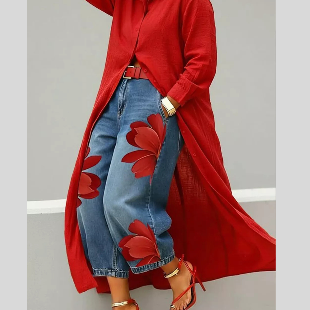 Button Up Long Sleeve Longline Shirt
