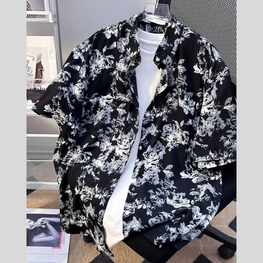 Men's Relaxed Fit Printed Button-Up Top