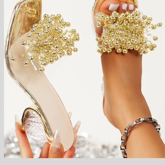 Bead Embellished Clear Strap Sandals