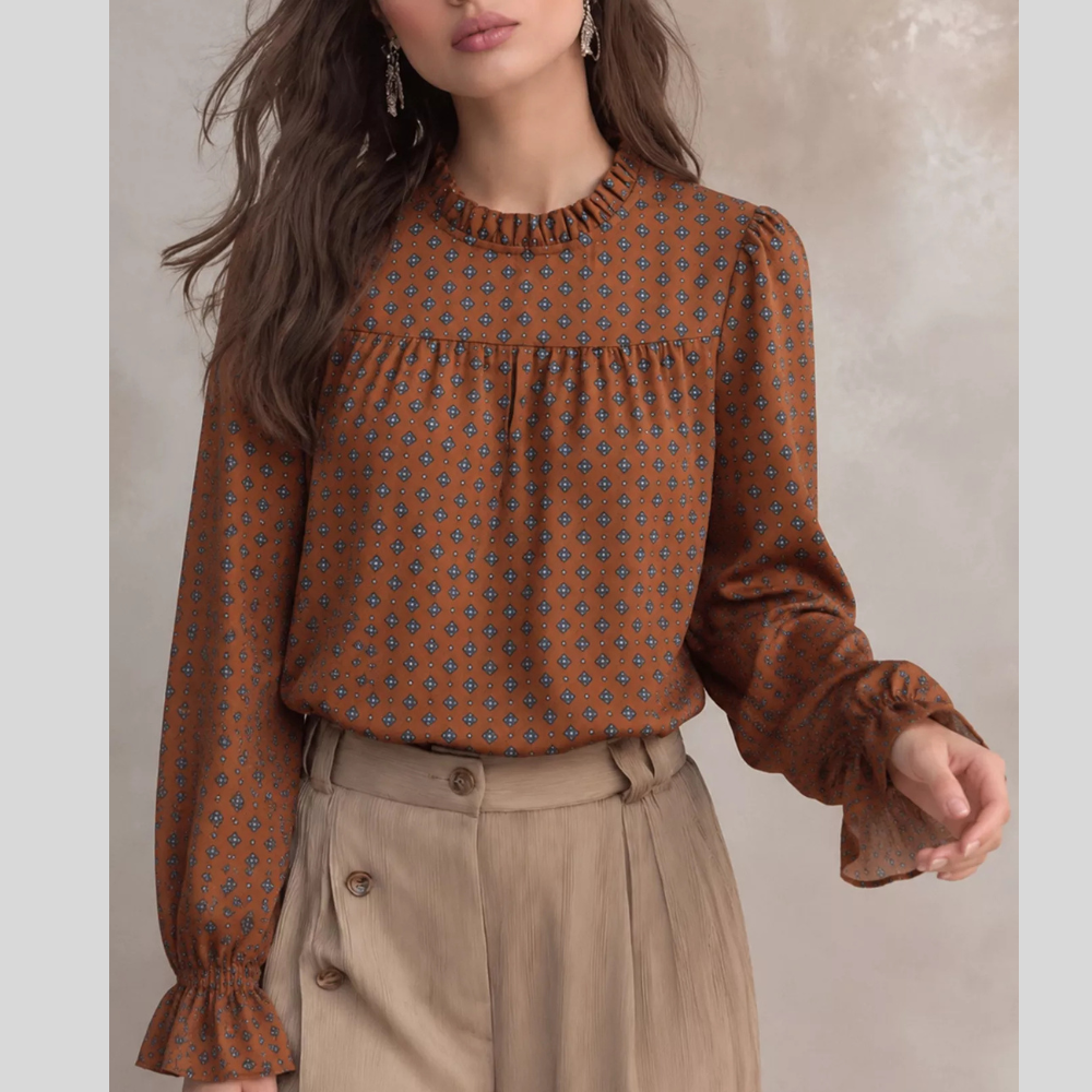 Printed Flounce Sleeve Blouse