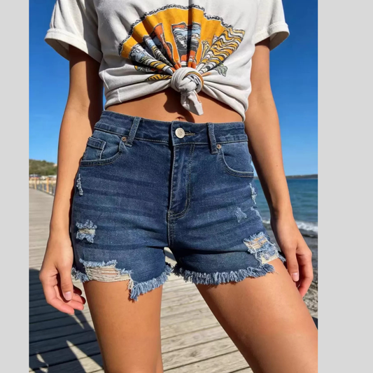 Distressed Frayed Hem Denim Shorts