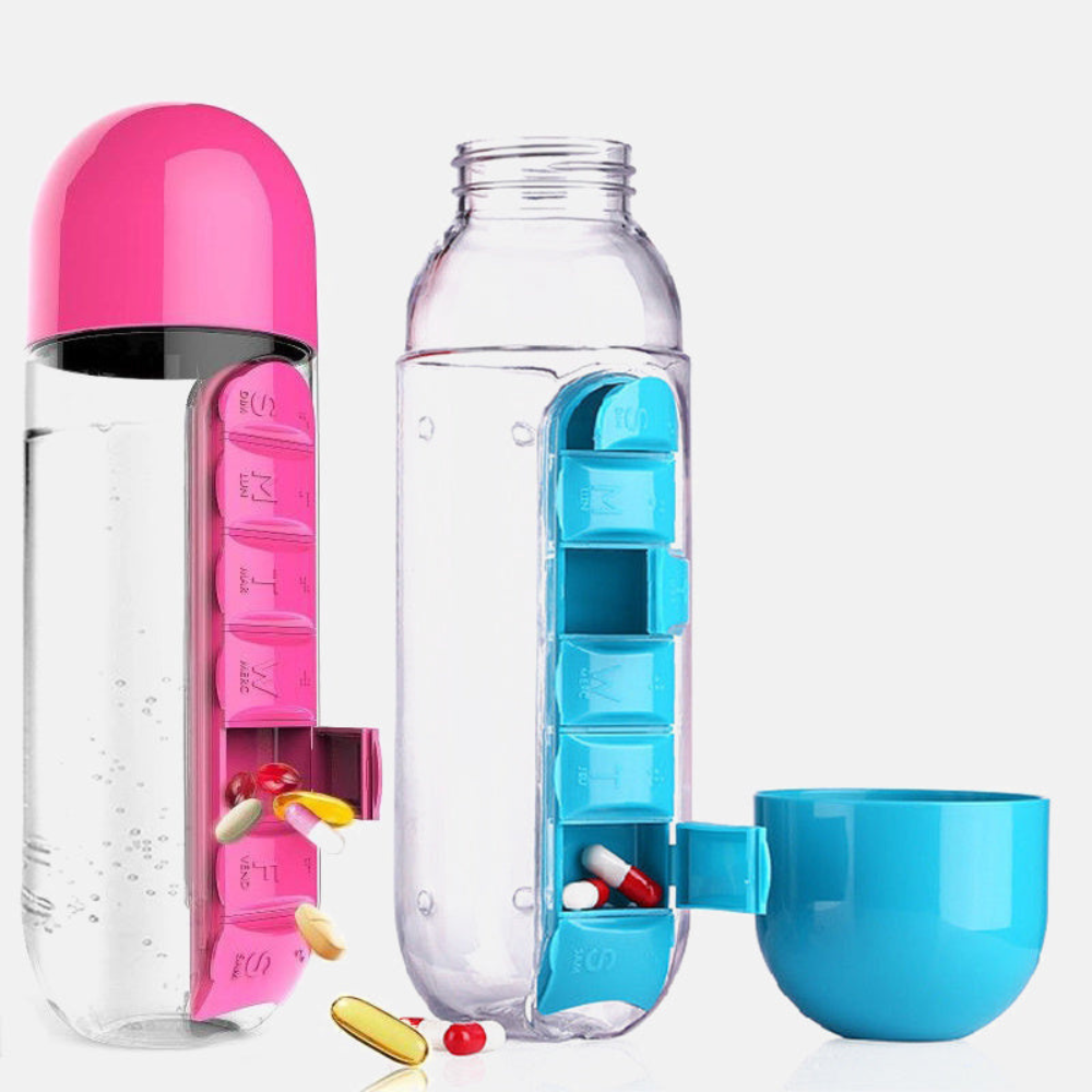 Water Bottle With Pillbox Plastic Drink Bottle With Medicine Pills Box Travel 7 Days Drug Organizer Drinking Container