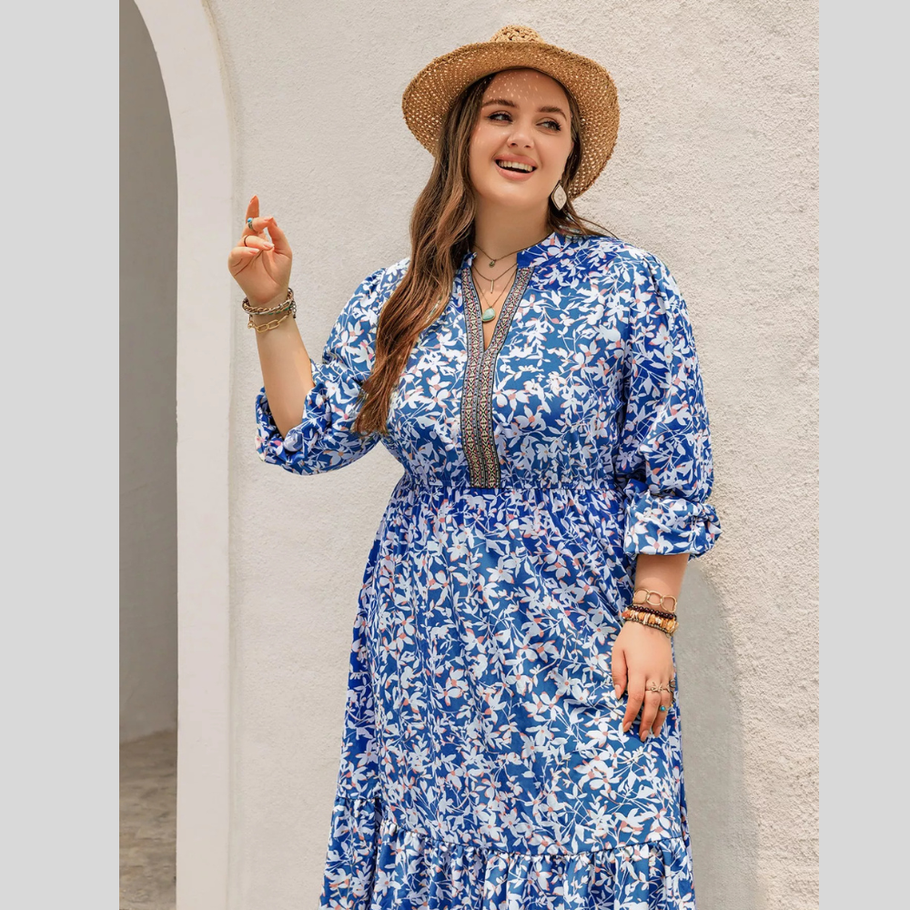 Plus Size Floral Print Bohemian Maxi Dress
