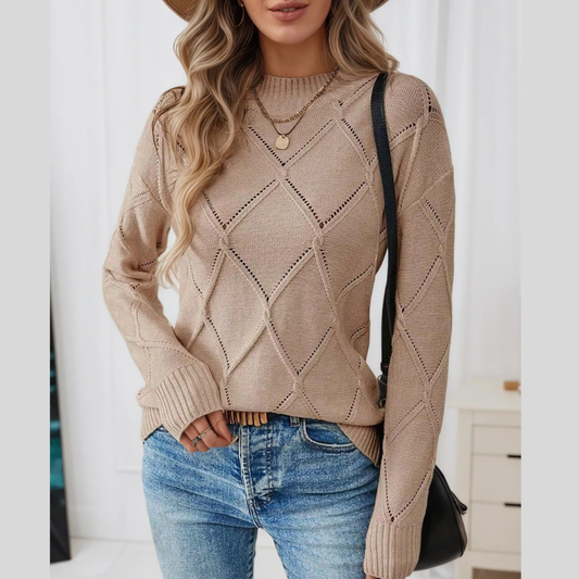 Long Sleeve Diamond Eyelet Knit Top