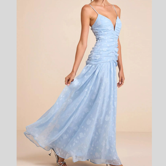 Ruched Spaghetti Strap Maxi Dress