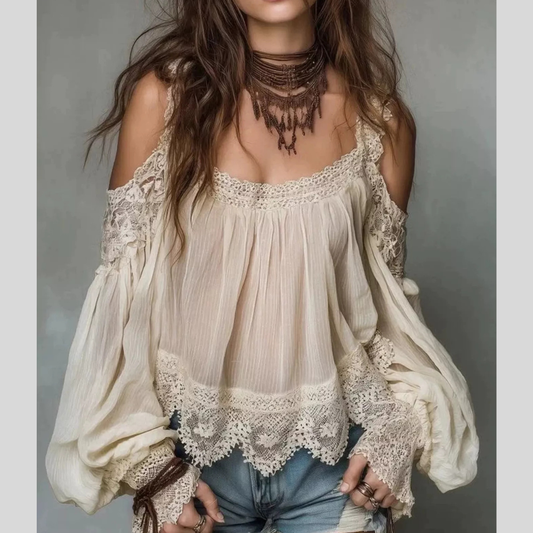 Lace Trim Cold Shoulder Blouse