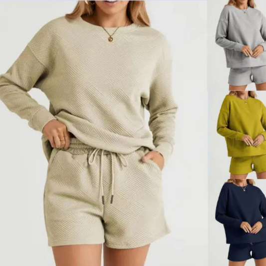 Solid Color Texture Casual Suit Women's Shorts Top